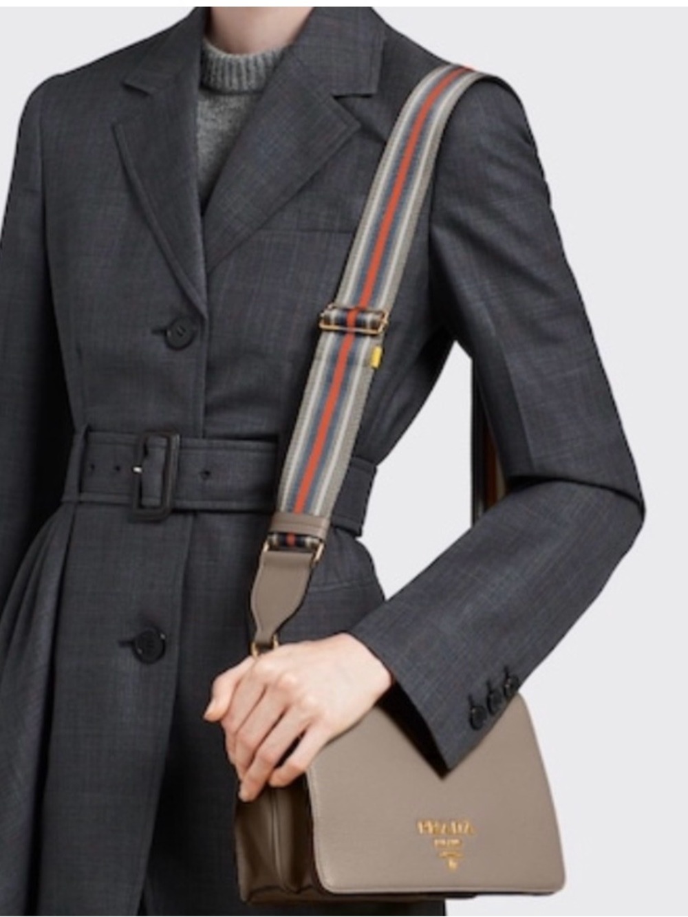 Prada Taupe Crossbody Bag with Multicolor Web Strap